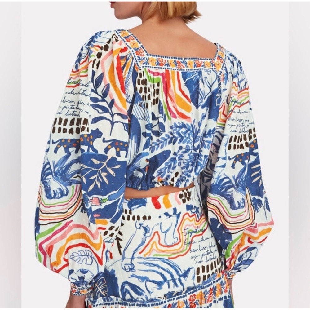 FARM Rio Wild Brazil Crop Top Square Neck Balloon Sleeve Top Womens XS - Picture 3 of 6